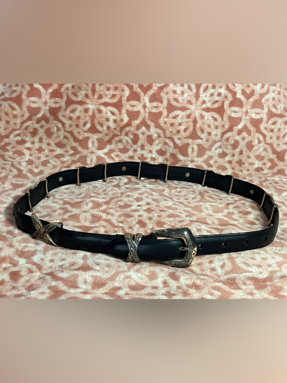 Brighton Black Leather Belt with Decorative Silver-Tone Buckle